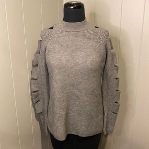 Stella + Lorenzo Medium Grey Knit Sweater Turtleneck Sleeve Cutouts